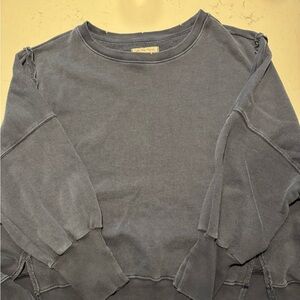 Free People Navy Camden Distressed Sweatshirt, XS.